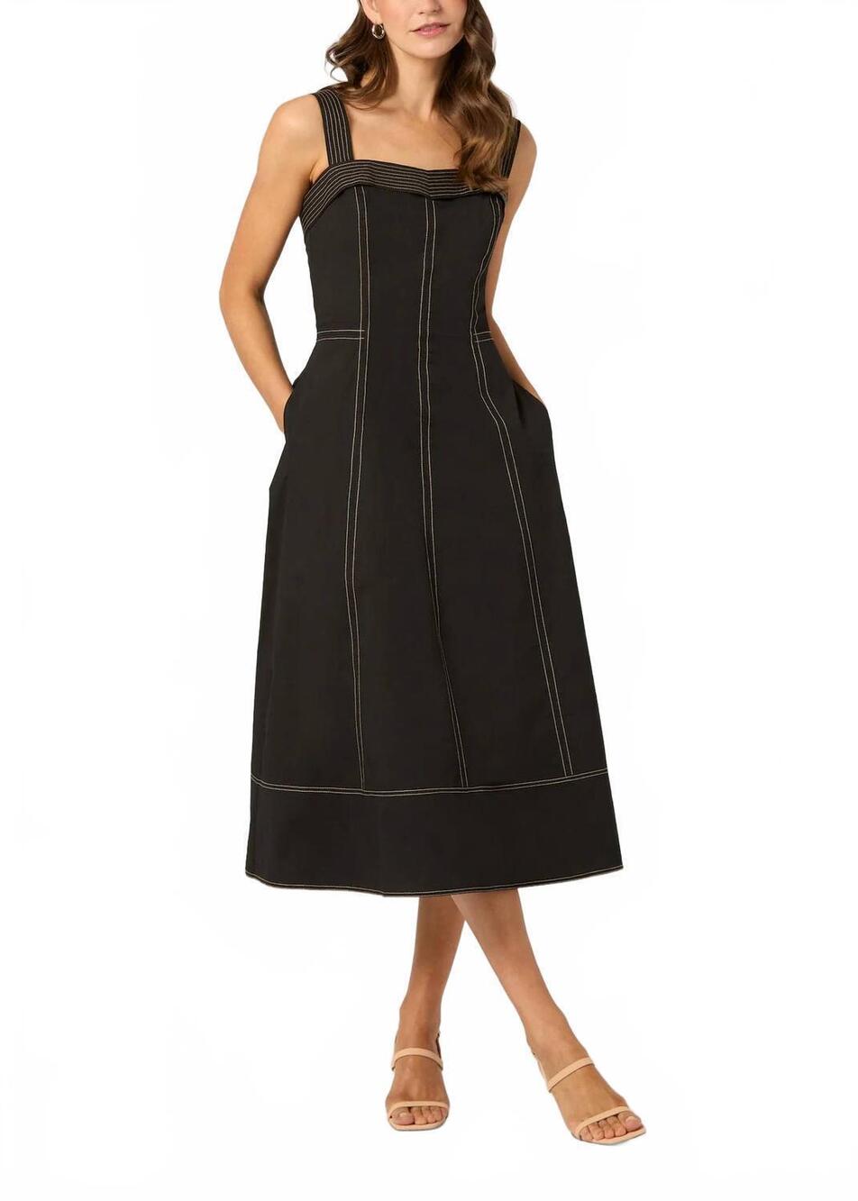 NEW SHOSHANNA maxwell midi dress in black